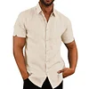 Men's solid color short-sleeved linen buttons shirt