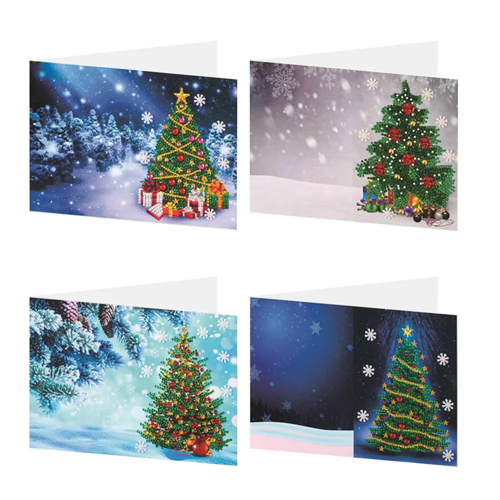 4pcs Christmas DIY Diamond New Year Greeting Card Xmas Tree