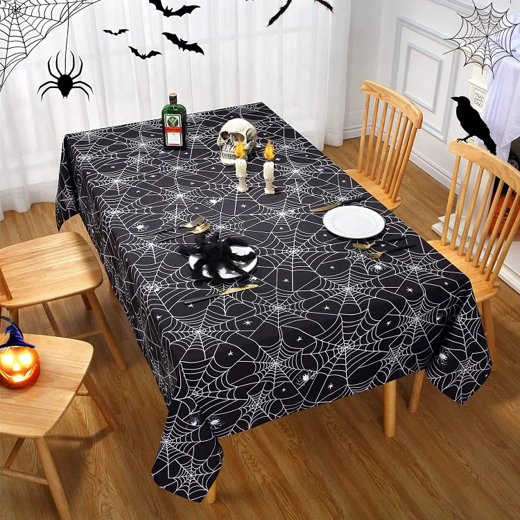 Halloween Spider Web Rectangle Tablecloth Kitchen Dining Table Decor Reusable Waterproof Tablecloth Holiday Party Decorations