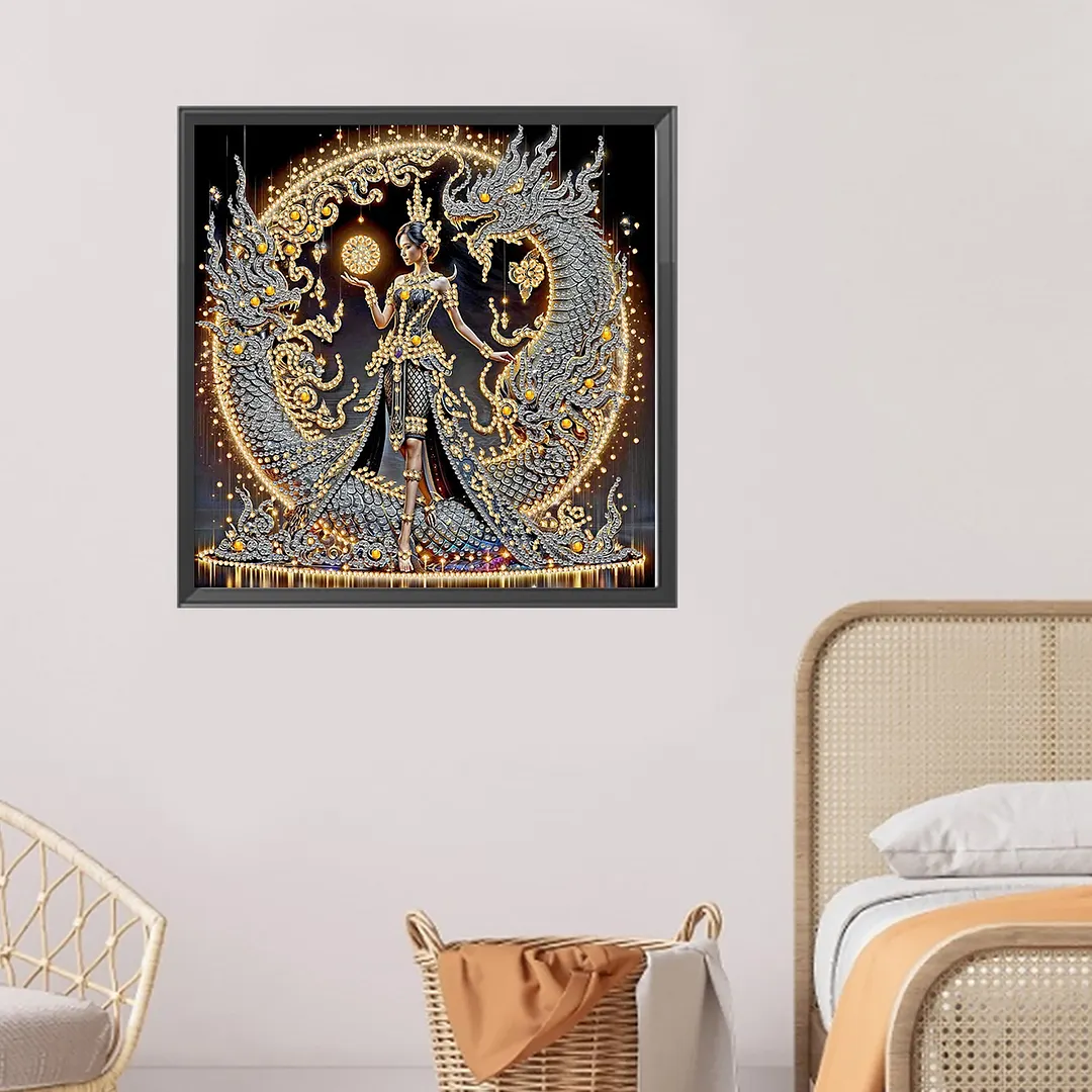 Dragon Beauty - Diamond Painting - Partial Special Shaped Drill(Canvas|30*30cm)