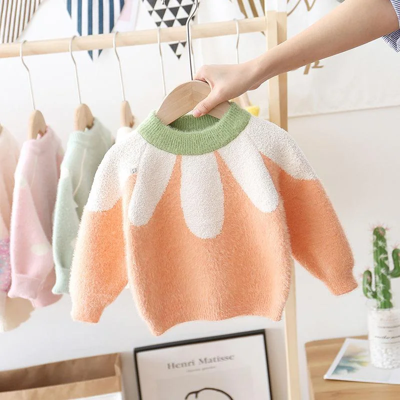 ins hot baby girls sweater 1-7 years old Autumn and winter children's sweater Mohair flower kids sweaters christmas sweaters