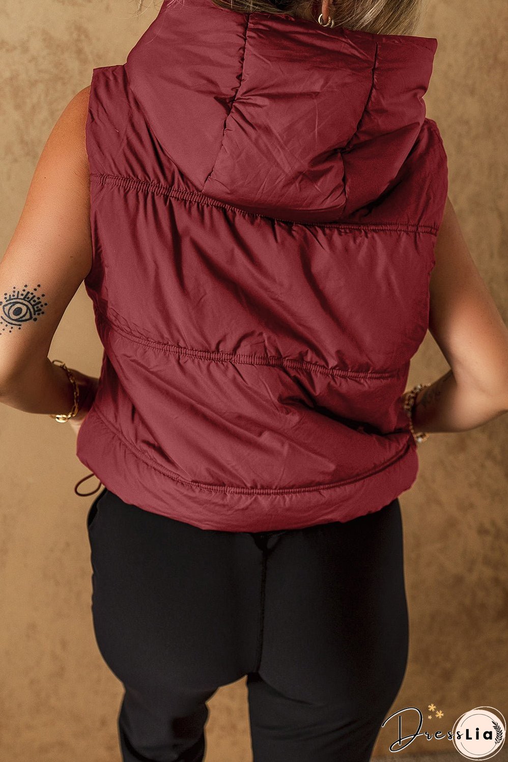 Zip-up Side Pockets Hooded Puffer Vest