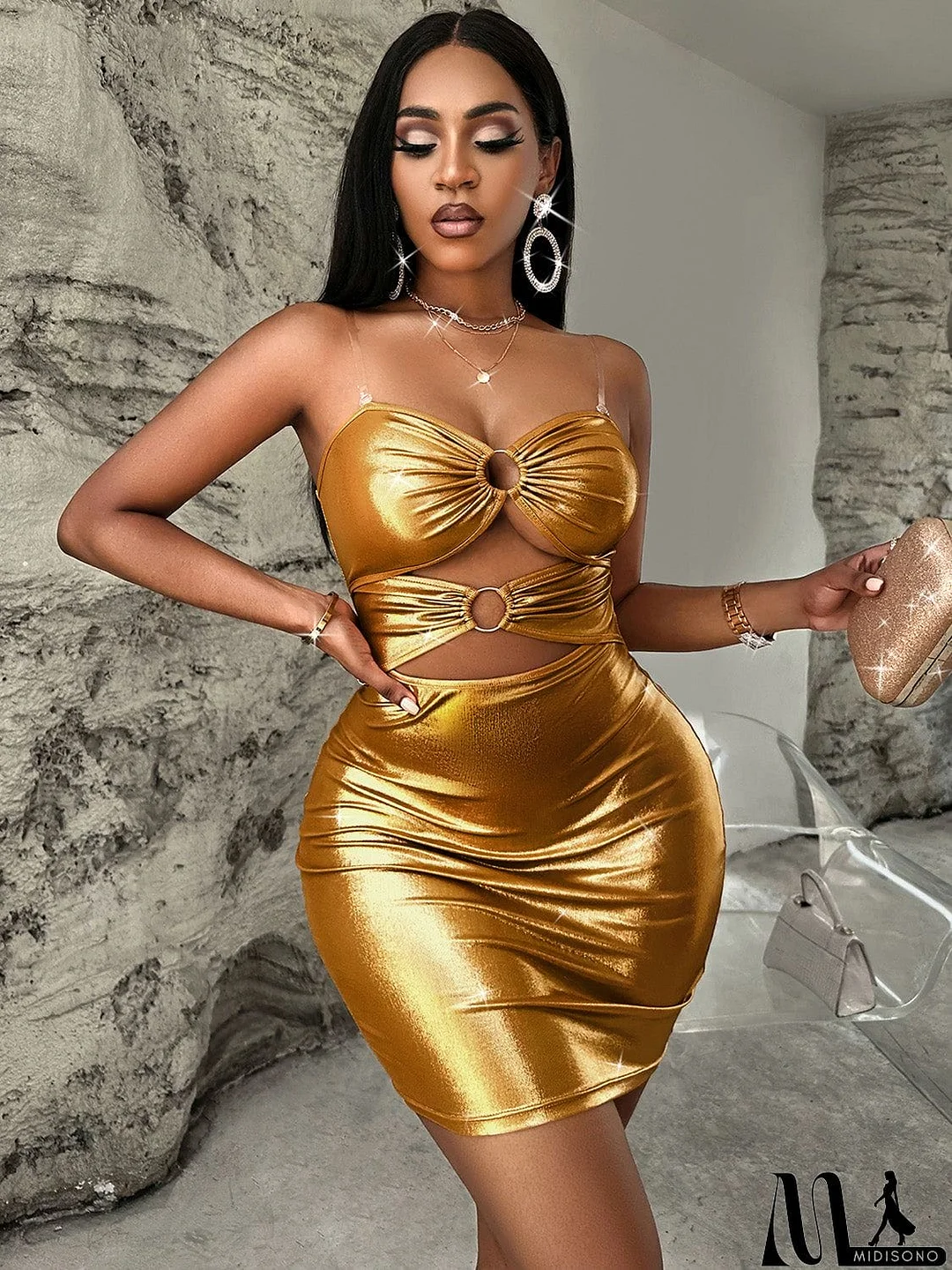 MidiSono - Cutout Sweetheart Neck Cami Dress