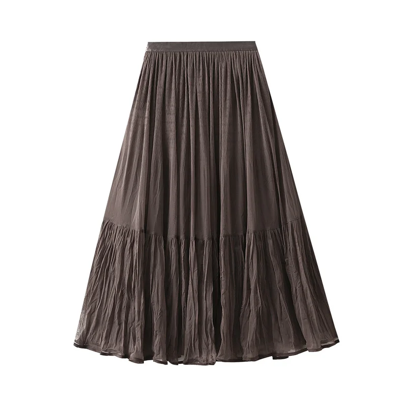 Nigikala Nigikala Retro Folded Fairy Net Yarn Half-Dress Skirt Dress Autumn 2025 High-Rise Slim Long Skirt 8957