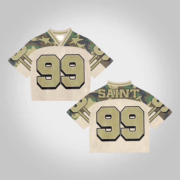 Vintage Saint 99 In Camo Graphics Blokecore Blokette Jerseyfit V-neck T-shirt