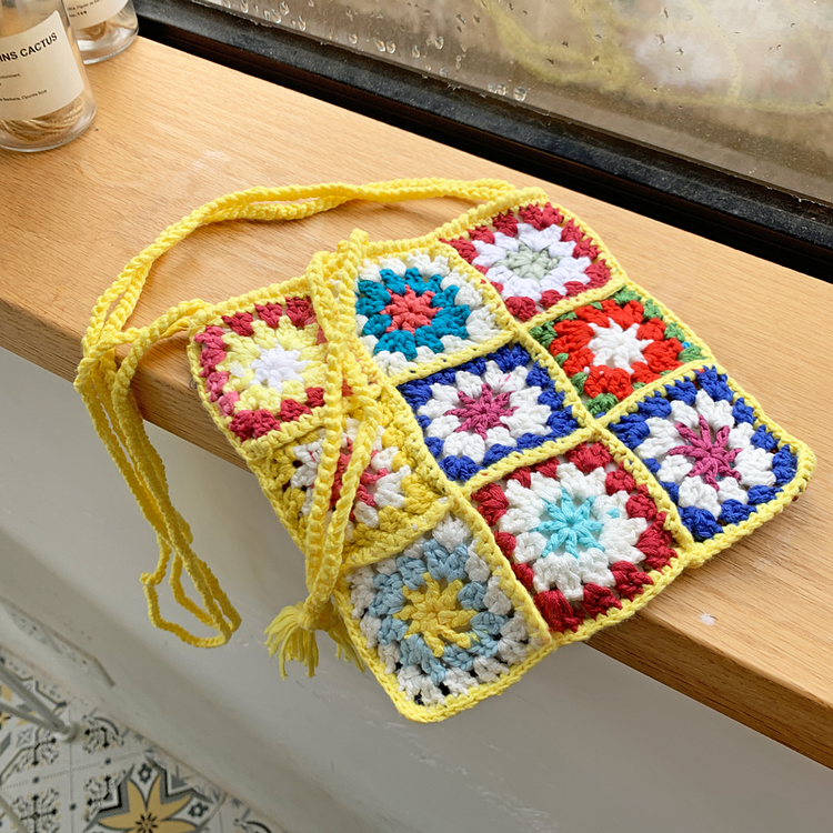 Lulusnow Handmade Yellow Granny Square Crochet Bag