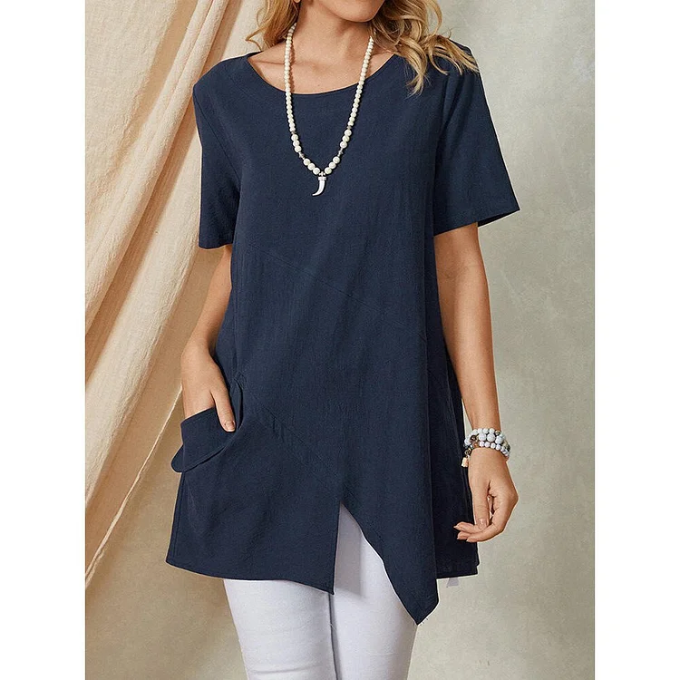 Cotton and linen jacket with irregular slit
