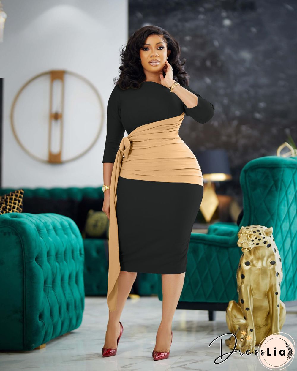 Elegant 3/4 Sleeve Bandage Ruched Pencil Dresses