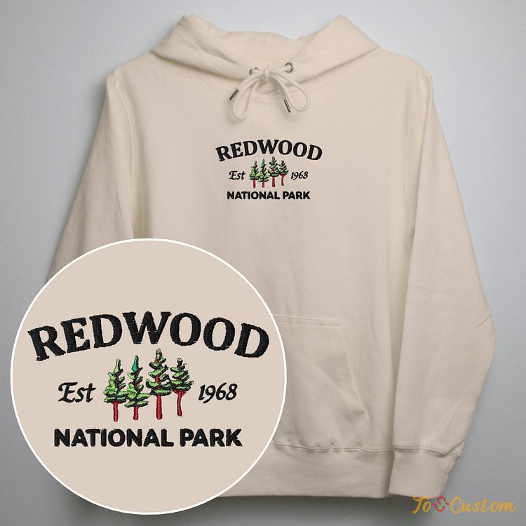 TOSCUSTOM™ Redwood National Park Embroidered Hoodie Timeless Nature Tribute 