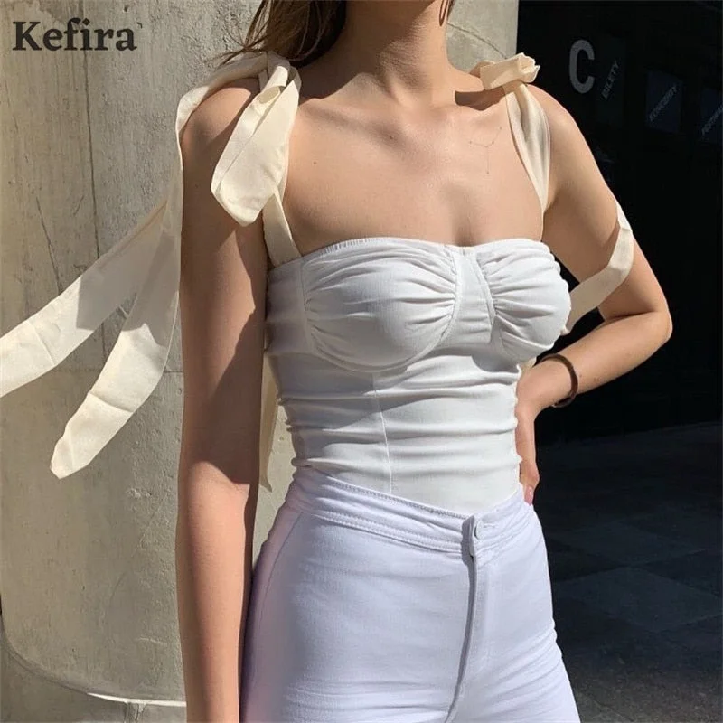 Jacuqeline Vintage White Lace Up Fairy Tank Top Women Chiffon Black Backless Slim Crop Top Fashion Street  Summer Clothing