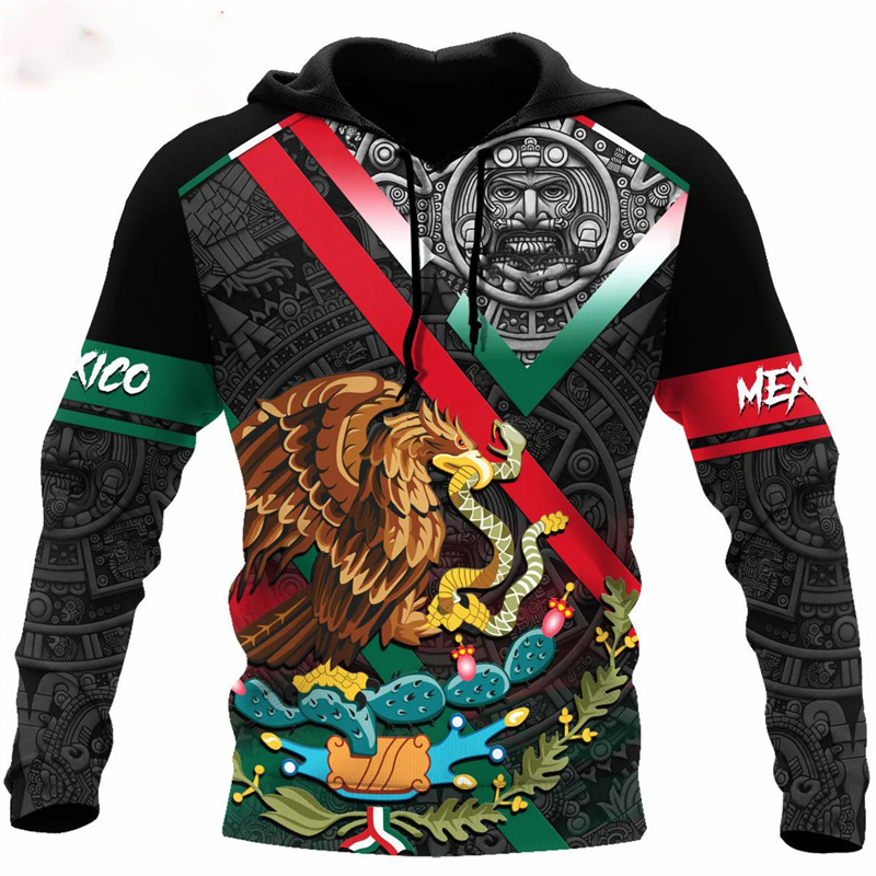Erpret Fashion 3D Print Mexico Flag National Emblem Hoodie Men Tops Autumn Long Sleeve Mexican Aztec Sweatshirt Streetwear Clothing