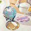 4PCS Diamond Painted Wooden Shell Flower Placemats Comes with Storage Display Stand