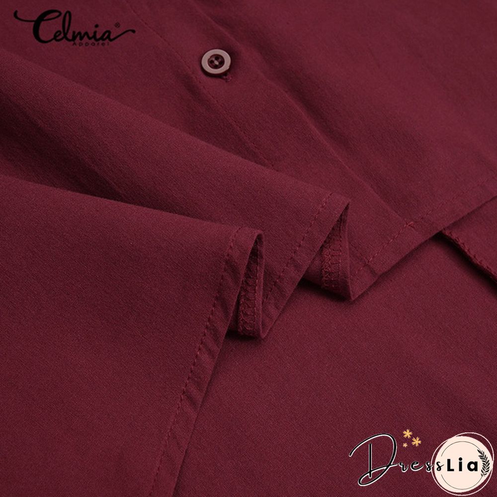 Celmia Women Cotton Long Sleeve Shirt Dress Fashion Irregular Split Hem Party Long Dress Vestidos Plus Size