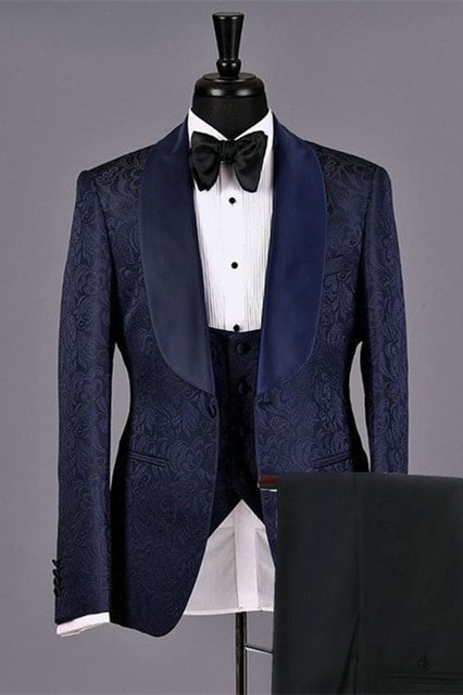 Jacquard Bespoke Lukas Dark Navy Jacquard Stylish Wedding Suits for Men | Ballbellas Ballbellas