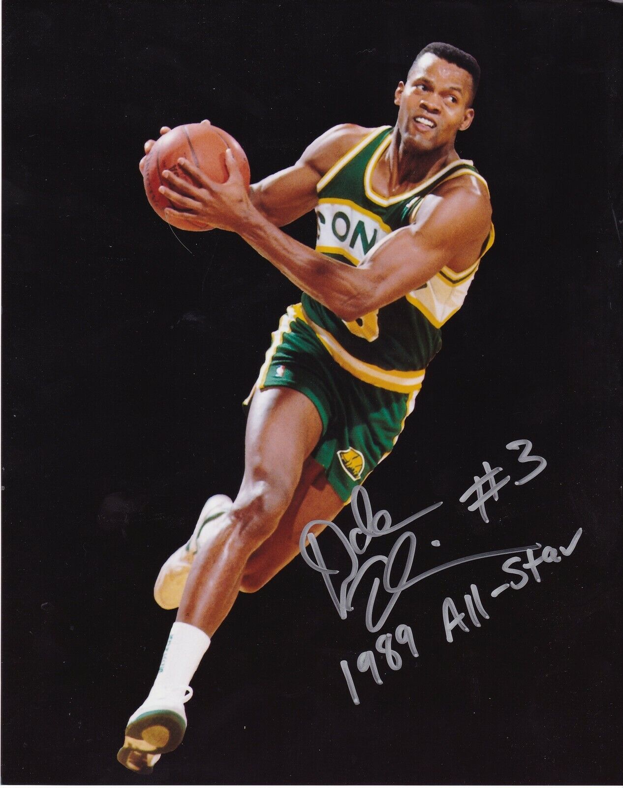 DALE ELLIS SEATTLE SUPERSONICS 1989 ALL-STAR ACTION SIGNED 8x10