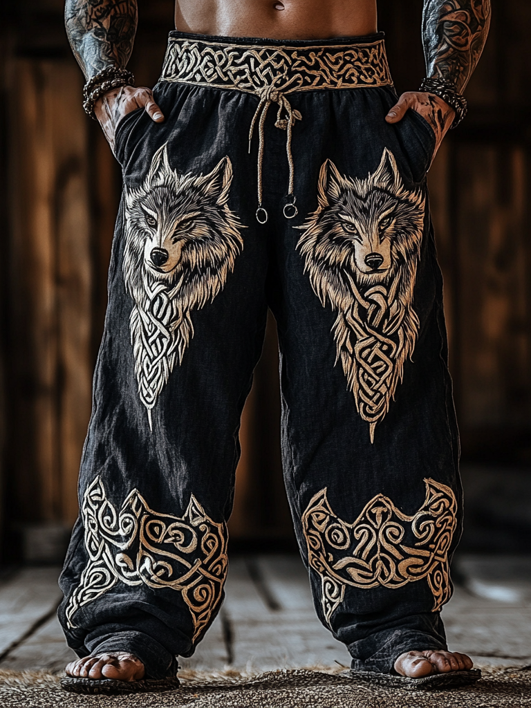 Men's Viking Nordic Celtic Knot Fenrir Wolf Pattern Pants / Rvogue / Rvogue