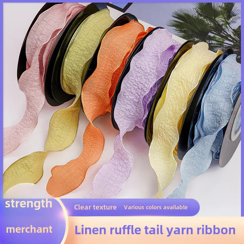 Ruffled Pleated Fishtail Yarn 2.5 Wide Ribbon Flower Packaging Ribbon Macaron Floral Snow Yarn Linen Diy