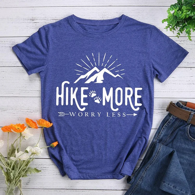 hike more worry less Round Neck T-shirt-0026256