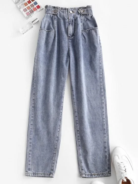High Waist Pockets Tapered Jeans