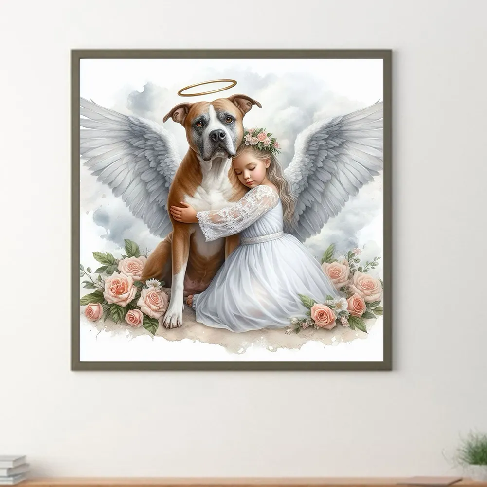 Full Round Diamond Painting 30*30cm - Angel Dog And Baby