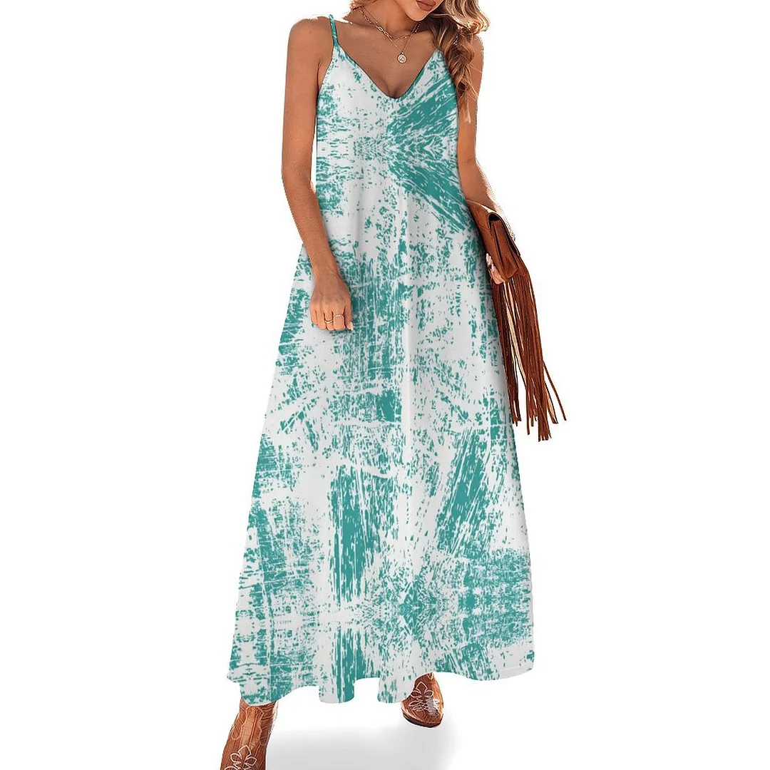 Style & Comfort for Mature Women Plus Size Printed Sling Casual Women Maxi Dress in Pattern Green, Vintage, Graffiti