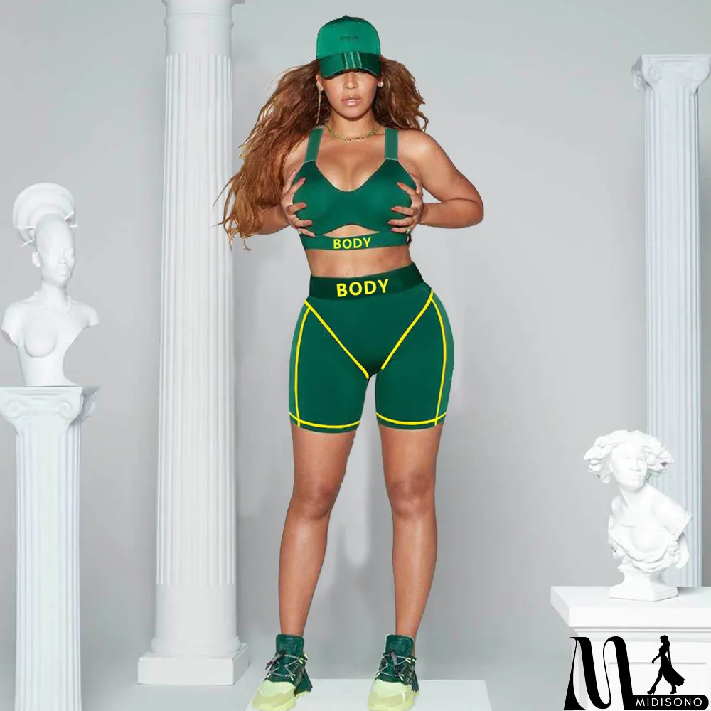 MidiSono - Letter Print Casual Sports Two Piece Shorts Set