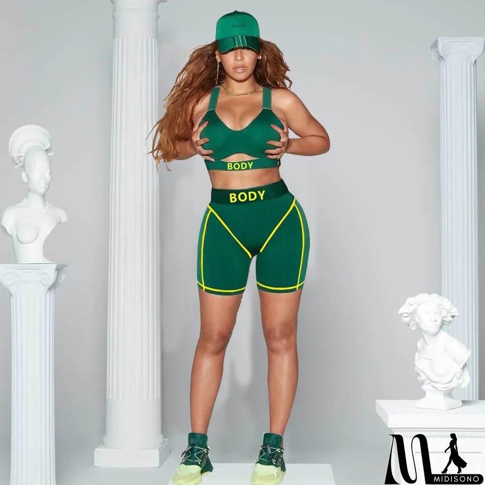 MidiSono - Letter Print Casual Sports Two Piece Shorts Set