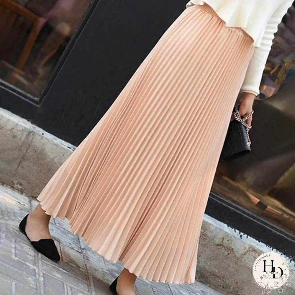 Summer New Fashion Women's Skirt One Size Multicolor Solid Pleated Skirt