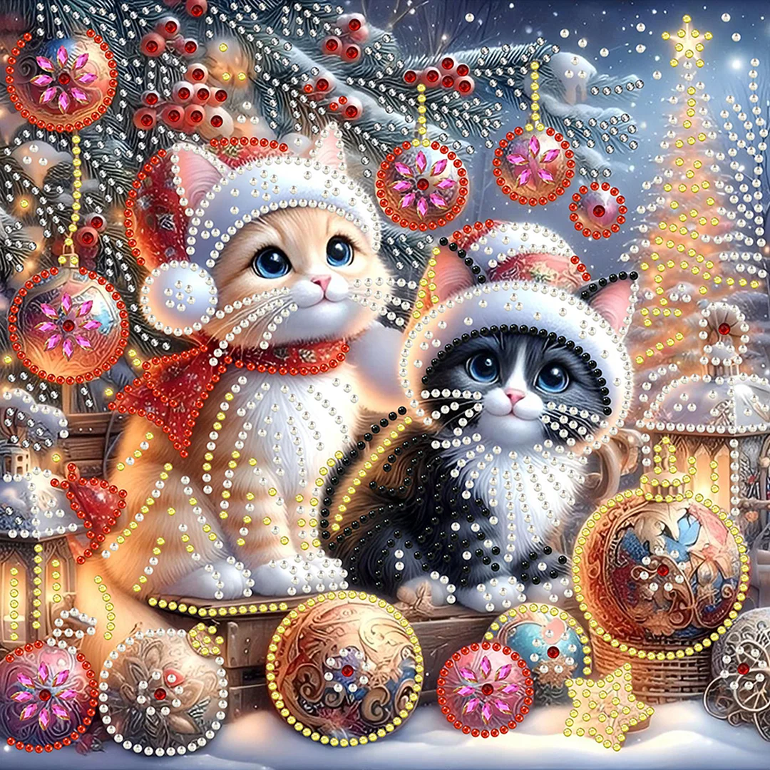 Christmas Cat - Diamond Painting - Partial Special Shaped Drill(Canvas|30*30cm)