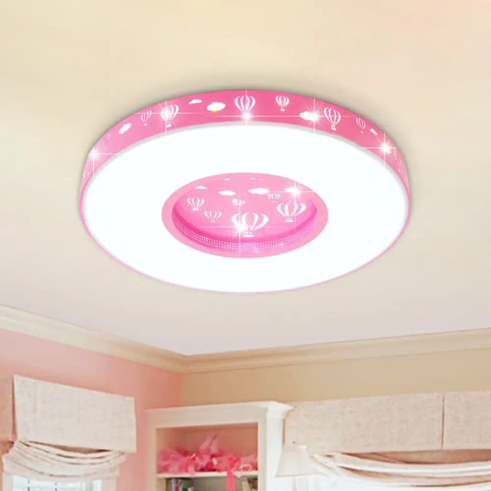 Kids Led Circular Flushmount Light With Hot Air Balloon Design - Pink/Blue Finish