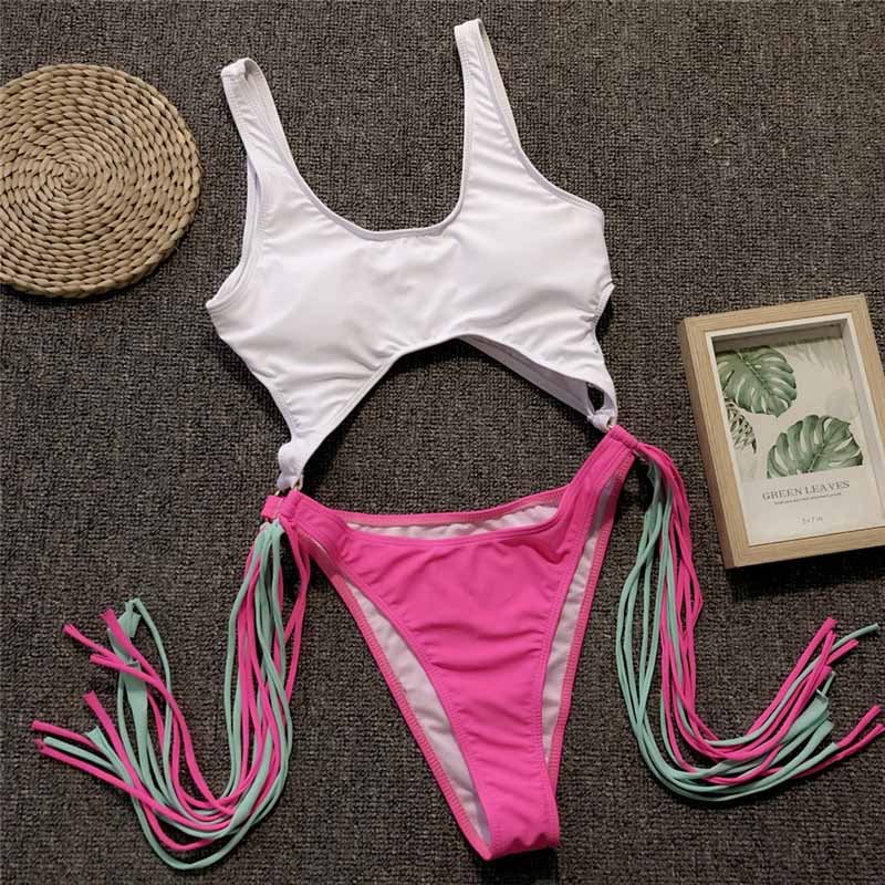 2021 New Sexy Leopard Swimwear Tummy Cut Out One Piece Swimsuit Female Tassel Bather Hollow Out Bathing Suit Swim Wear Lady 3880