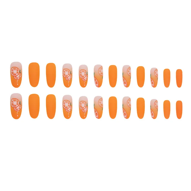 Churchf Churchf Autumn Story Orange Ins Wind Versatile Frosted Fake Nails Finished Slender Show White Beauty Nail Piece