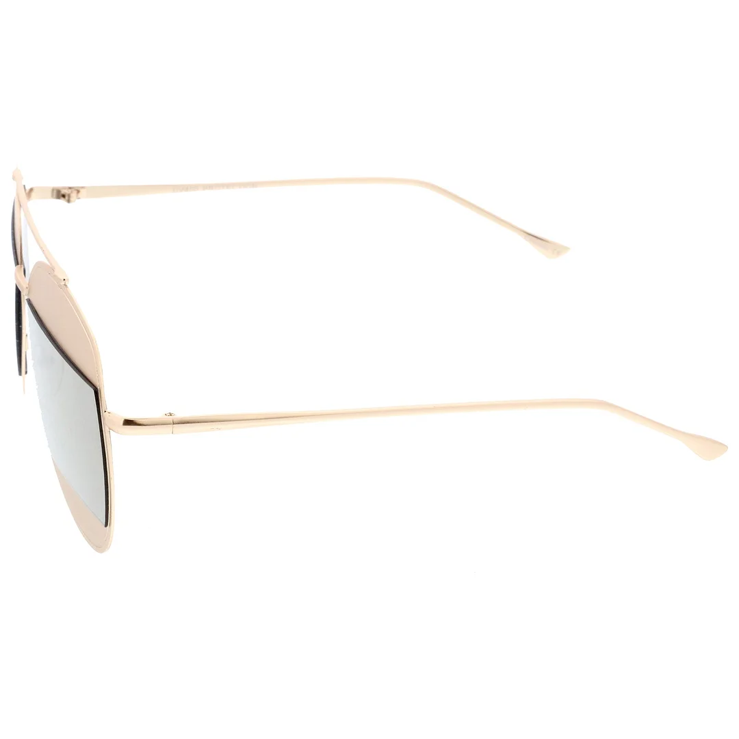 Two-Toned Metal Thin Temple Brow Bar Colored Mirror Split Lens Aviator glasses 57mm