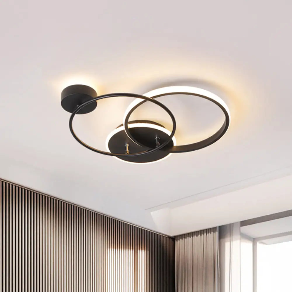 Modern Black Led Ceiling Lamp - Metal Crossed Circular Design With Warm/White Light 16.5&rsquo;/20.5&rsquo;