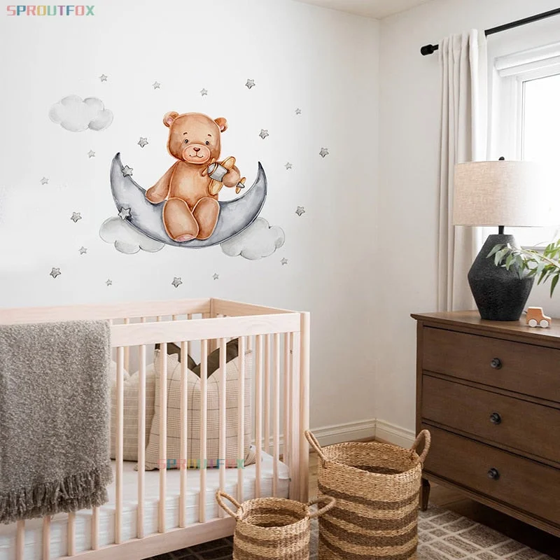 Animal Bear Pattern Wall Stickers For Kids Rooms PVC Wall Stickers Child Moon Wall Stickers For Children's Room Wallpaper