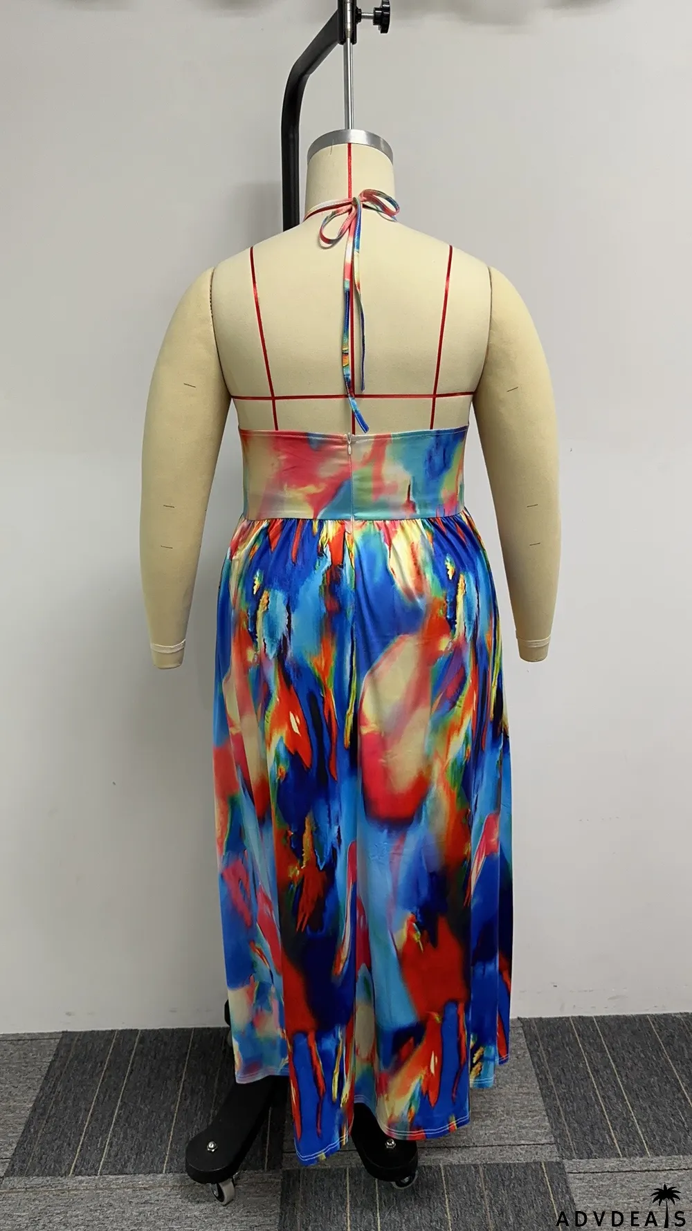 Sexy Loose Printed Hollow Hanging Neck Slit Dress