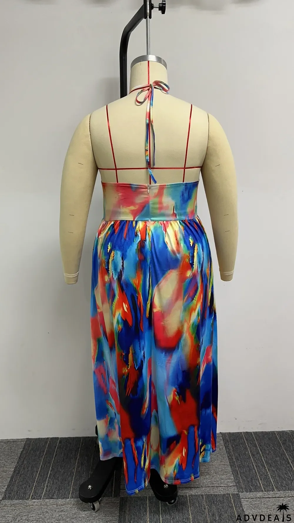 Sexy Loose Printed Hollow Hanging Neck Slit Dress