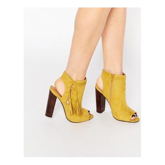VCSHOES Peep Toe Cut Out Side Zipper High Chunky Heel Ankle Boot Sandals
