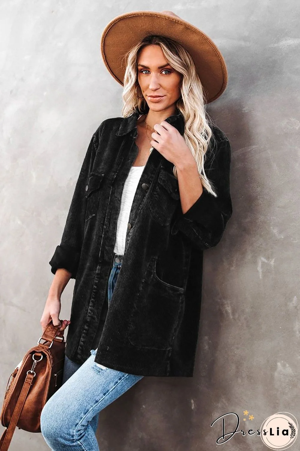 Women Medium-Length Corduroy Coat