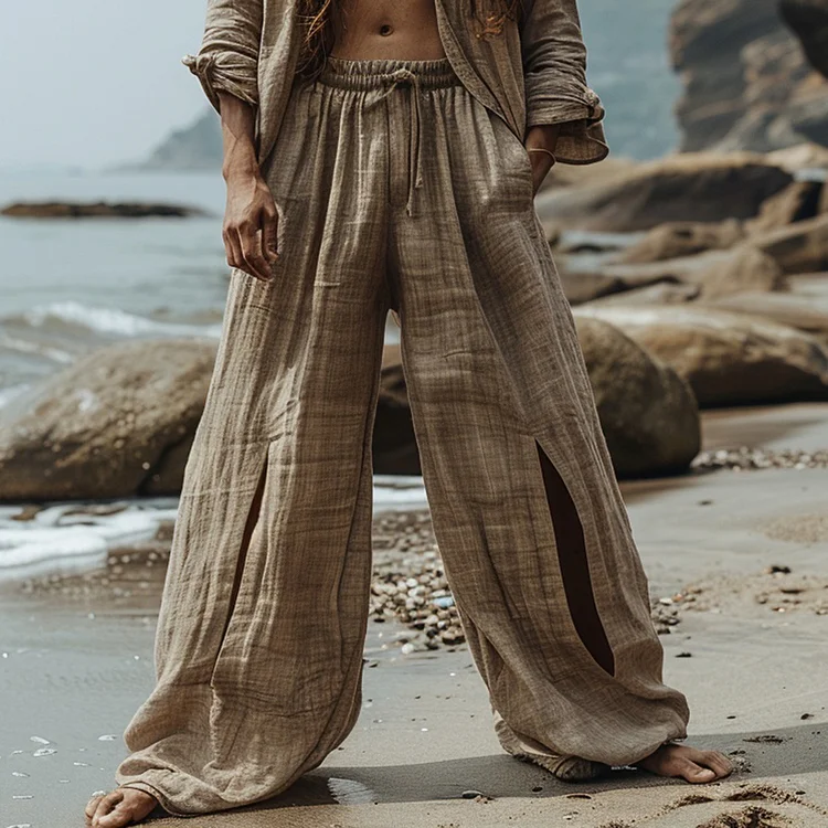 Men's Casual Retro Linen Trousers Holiday Seaside Ethnic Style Elegant Long Linen Trousers