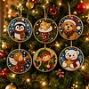 6 Pcs Christmas Wooden Ornaments DIY Pearls Diamond Painting Kit Rhinestone Art Pendants with Hemp Rope for Holiday Tree Decor