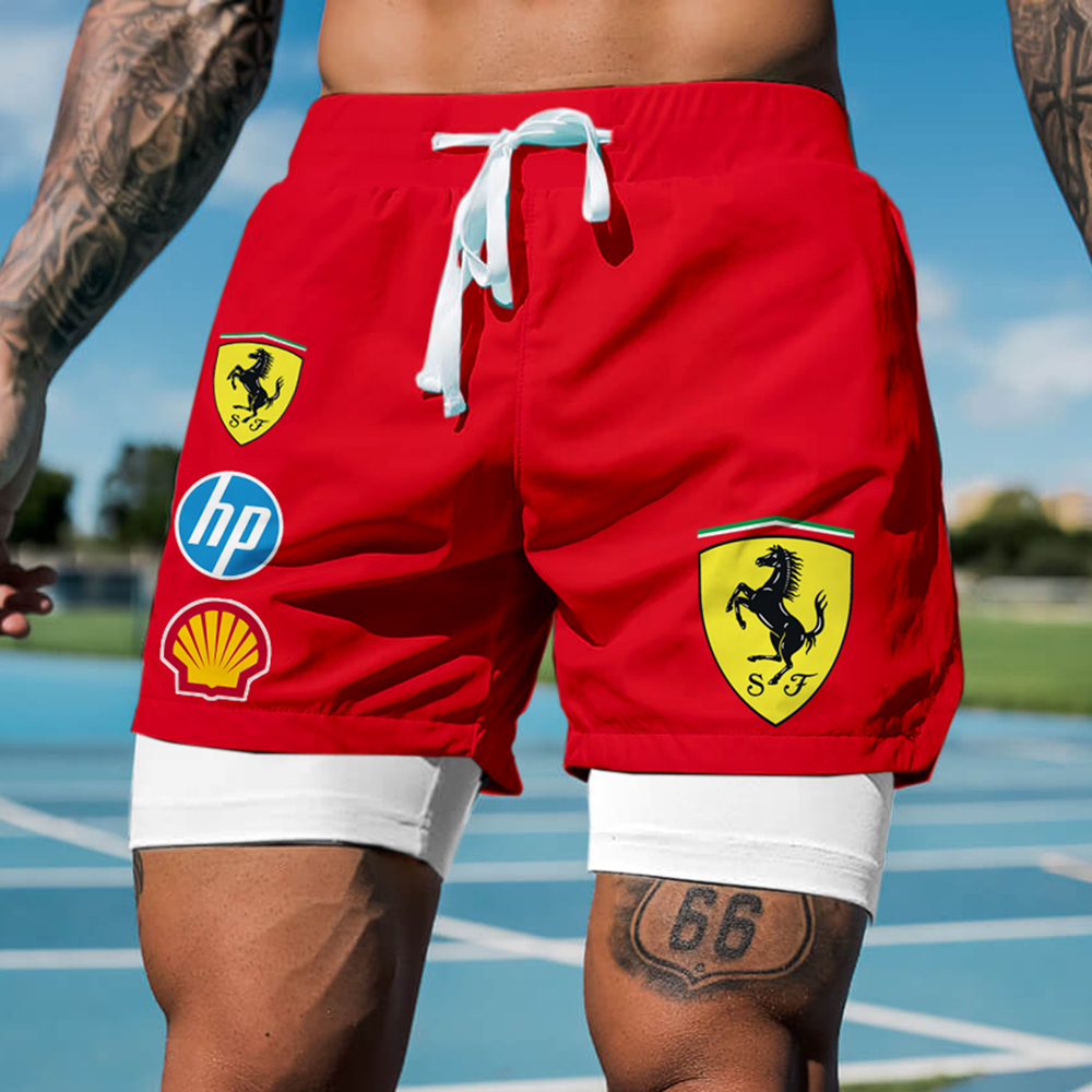 Men's Casual Outdoor Sports Car Print Double Layer Sports Shorts / TECHWEAR CLUB / Techwear