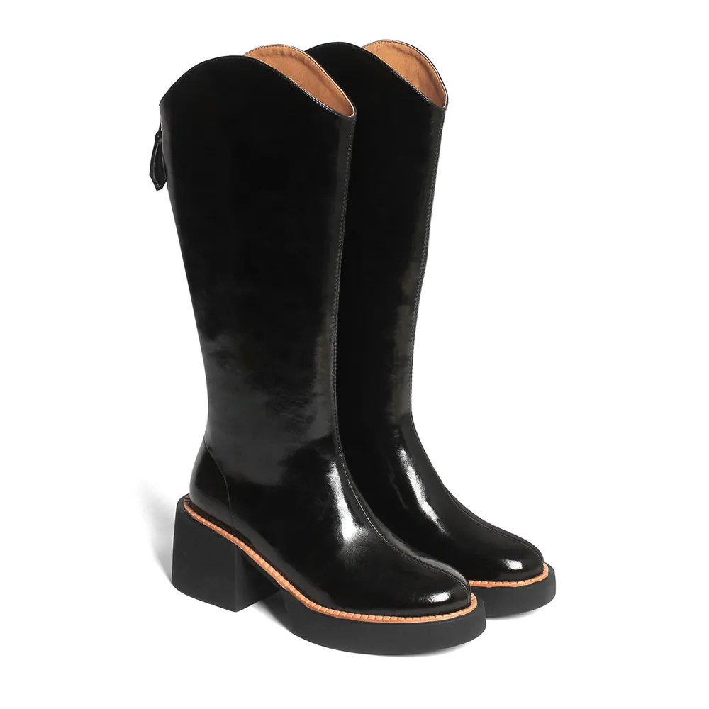 70mm Women Fashion Block Heel Zipper Boots-vocosishoes