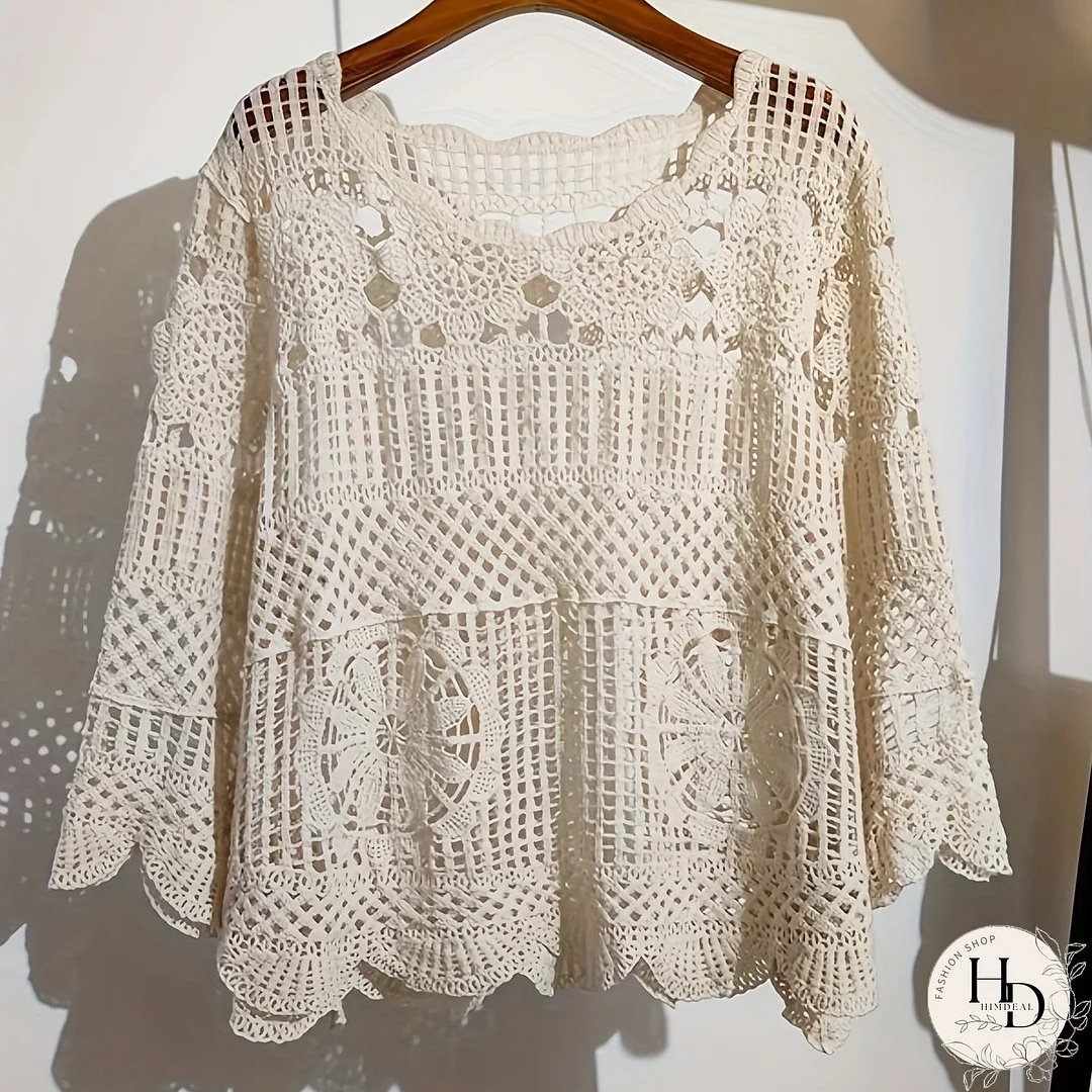 Crochet Floral Pattern Knitted Top, Casual Beach Wear Solid Sleeveless Summer Top, Women's Clothing