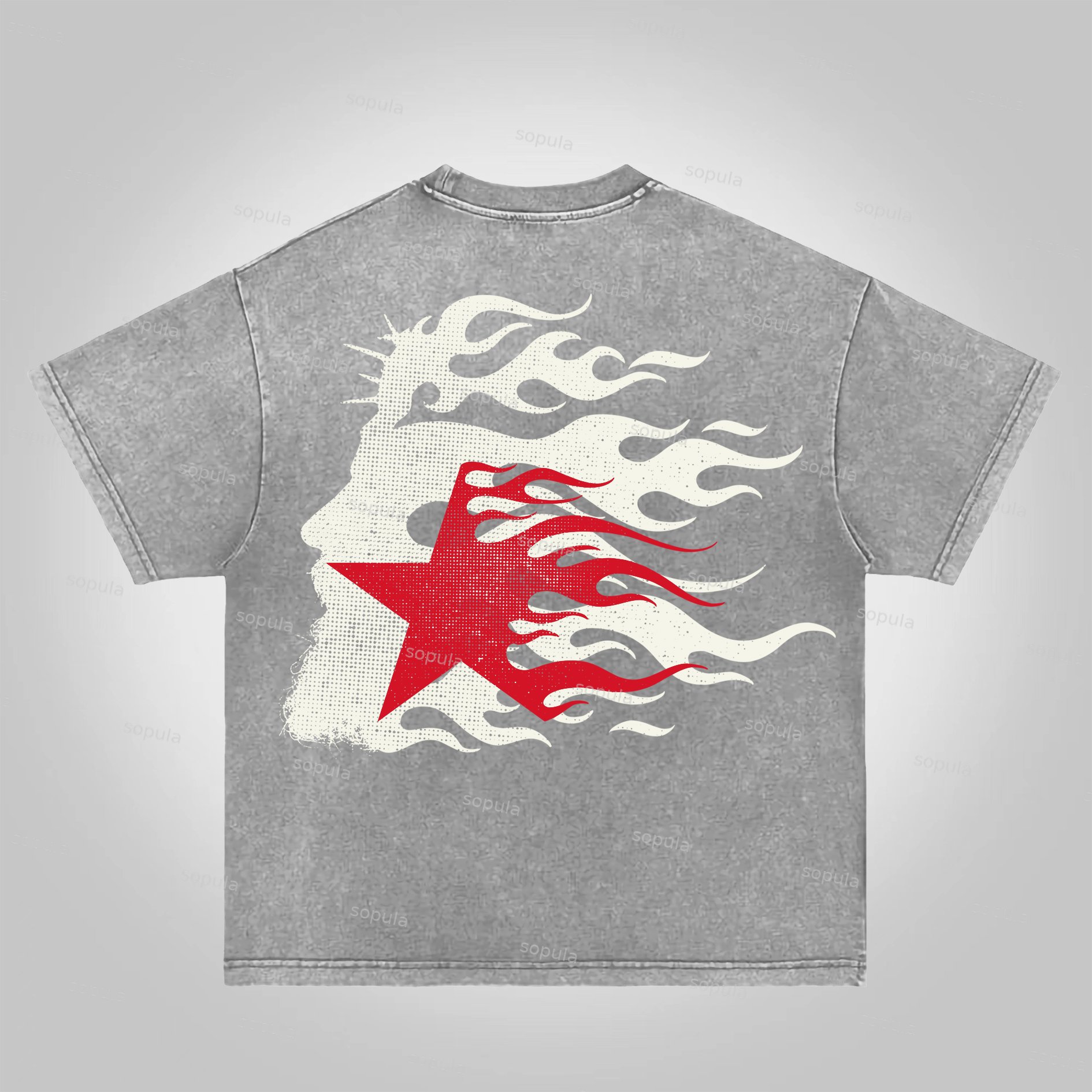 Fashionable Retro Flame Jesus Silhouette Network Acid Wash T-shirt - Sopula｜Premium Graphic Tees & Graphic Clothing