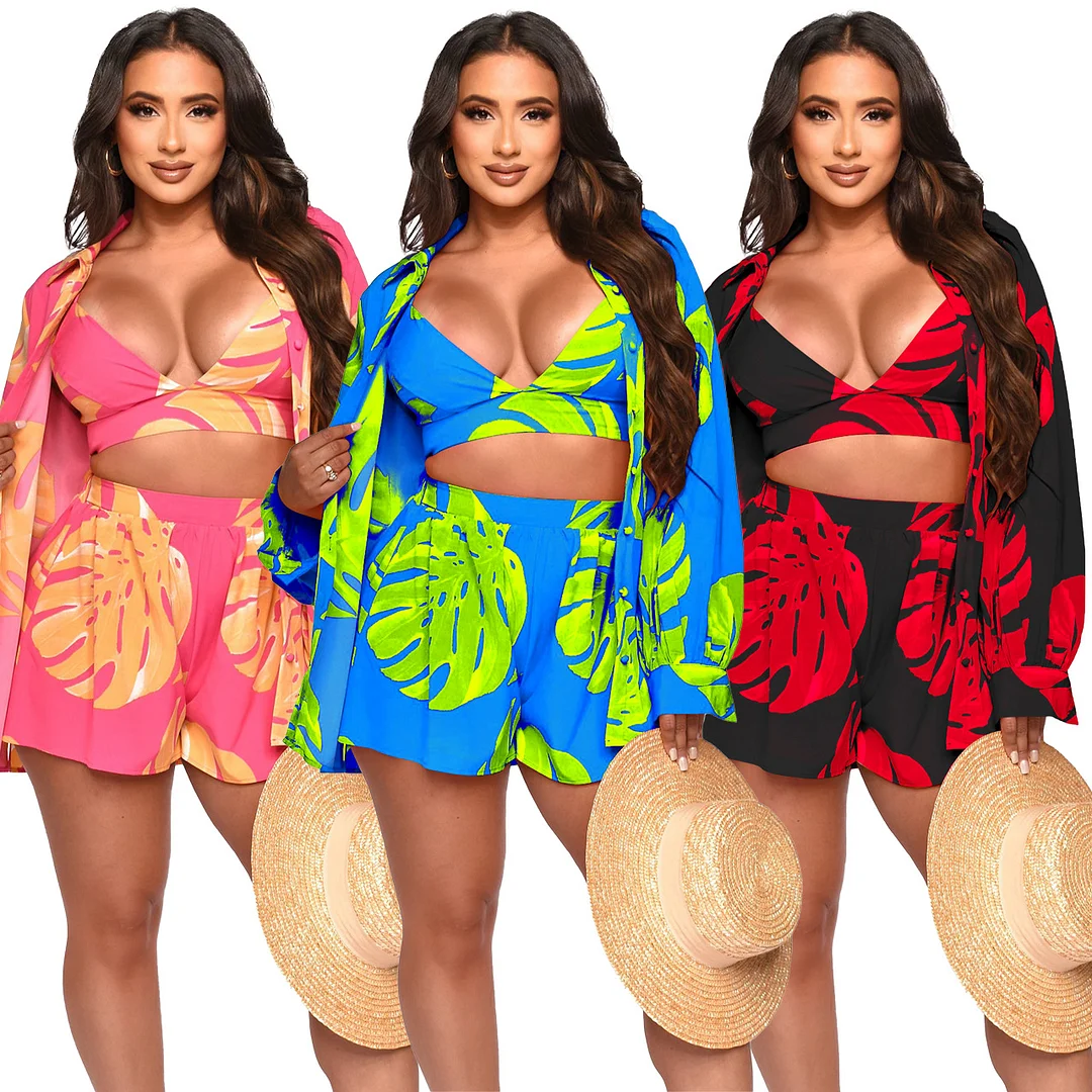 Fashion Sexy Printed Four-way Stretch Three-piece Suit | IFYHOME