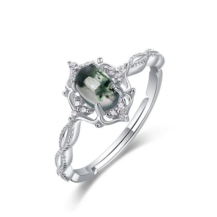 Olivenorma Retro Luxury Style Moss Agate Ring
