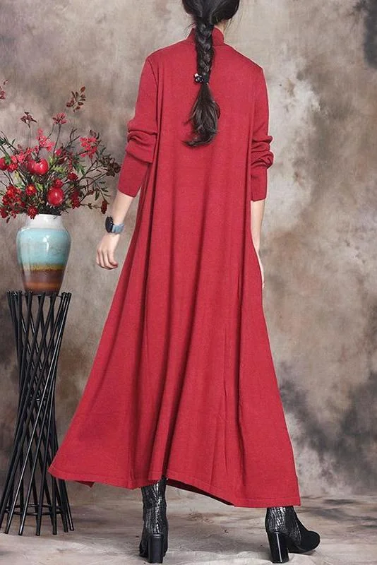 Women Pure Color Knitted High Neckline Dress