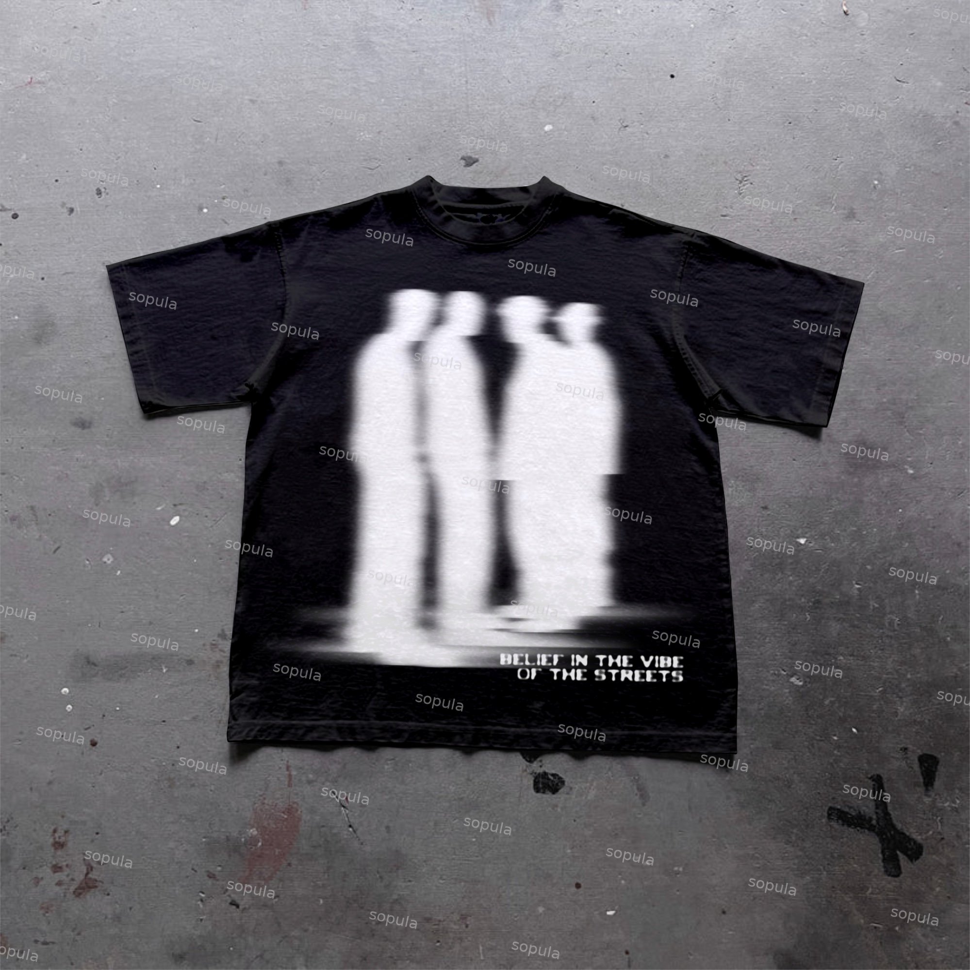 Sopula Street Atmosphere Virtual Shadow Characters Shadow Graphic Cotton T-Shirt - SOPULA