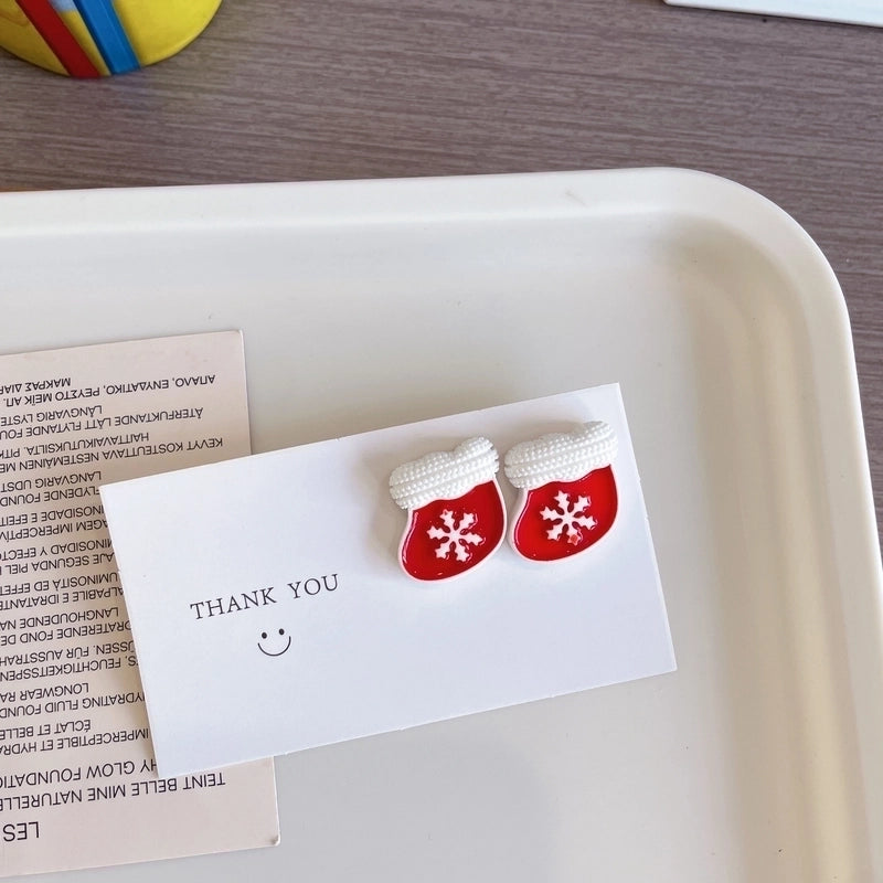 Cute Christmas Stud Earrings ~ Cartoon Santa Claus Elk Gingerbread Man Ear Clip Sweet Girl Sterling Silver Needle Earrings